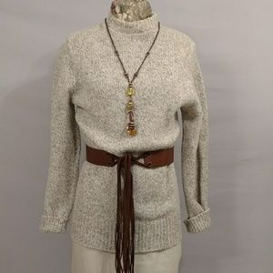 Vintage Neutral Heather Crewneck Extra Long Almost Tunic Wool Blend Sweater